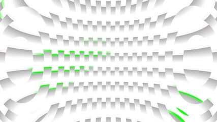 Wall Mural - Abstract background with white squares wave loop. 3D squares and green light animation digital backdrop