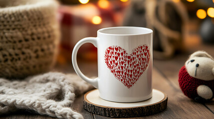 Wall Mural - Love in a Cup: A Red Heart on a White Mug for Valentine's Day