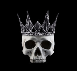 Wall Mural - Human skull with ancient crown isolated on black background