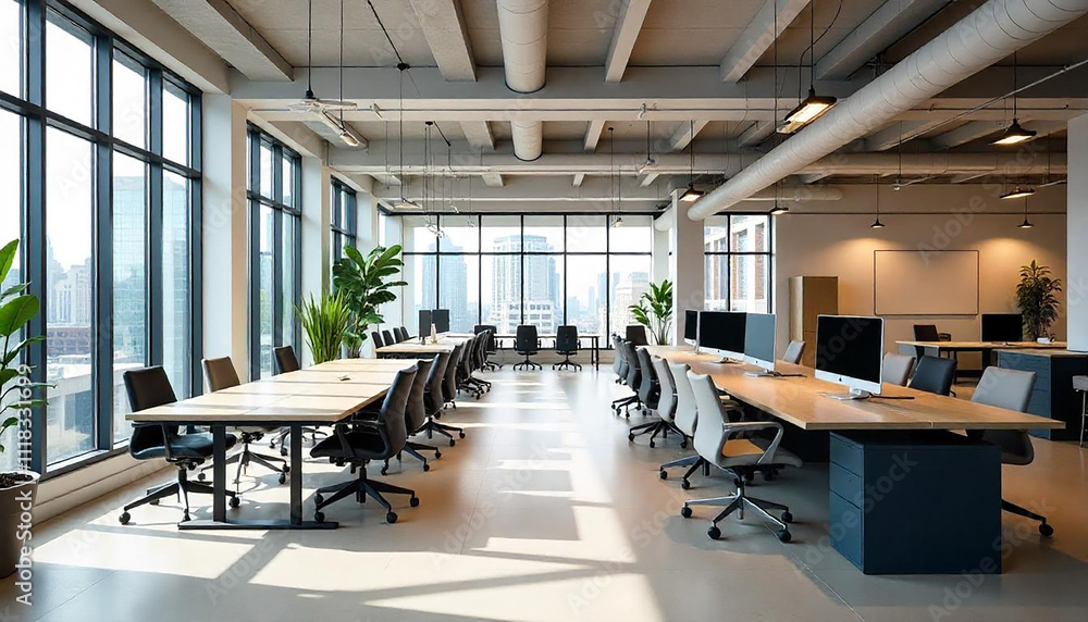 Modern open plan office interior workspace Stock Photo | Adobe Stock