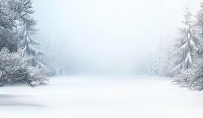 Leinwandbilder - Snowy landscape of a forest in winter with frost