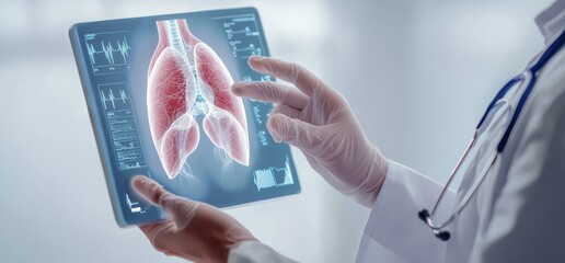Poster - Hand holding a futuristic template medical interface hud in 3D