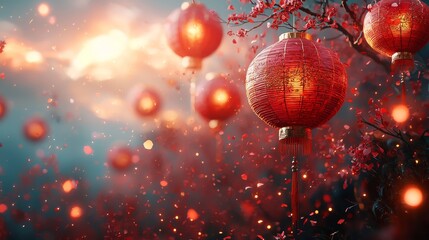 Aufkleber - A festive background with red paper lanterns for Chinese New Year