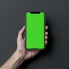 Poster - With a bright green screen against a plain green background, I hold a smartphone.