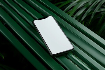 Poster - A white mobile phone mockup on a green chair