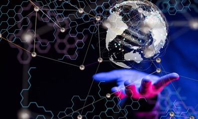 Fototapete - world Global network. Blockchain. 3D illustration. Neural networks and artificial intelligence. Abstract