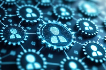 Wall Mural - digital connectivity network with user icons in a circular gear design representing social connectio