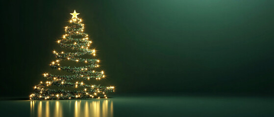 Wall Mural - magical christmas tree with lights on green background	
