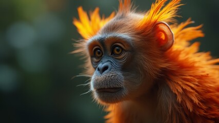 Wall Mural - A close up of a monkey with orange fur