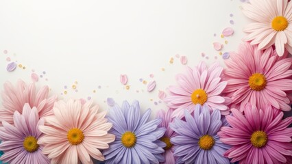 Wall Mural - A bunch of pink and purple flowers on a white background