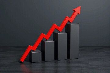Wall Mural - a histogram with a red arrow going up symbolizing business growth