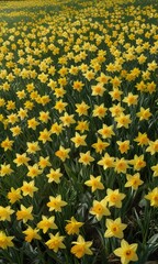 Wall Mural - Daffodils arranged in a symmetrical pattern on a grassy meadow , photography, daffodil, landscape