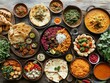© Slamet - A vibrant spread of various Indian dishes on a wooden table.
