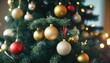 © MD. NADIM MAHMUD - Happy holidays with Christmas tree, balls, golden tinsel confetti and snowflakes on background