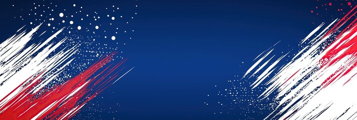 Fototapete - Dynamic abstract design red, white, and blue grunge brush strokes and dots copy space in center