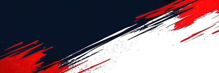 Fototapete - Dynamic abstract grunge brush art featuring bold strokes in red, white, and navy blue