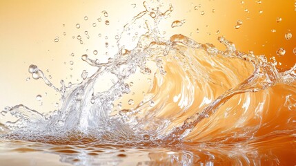 Wall Mural - Water splashing and forming a crest on orange background