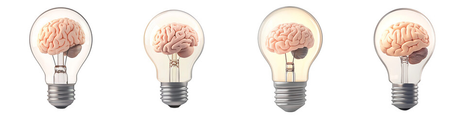 Wall Mural - lightbulb with brain - 3d set on transparent background png file