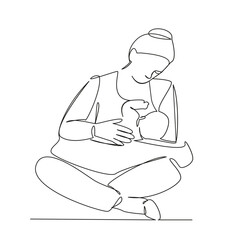 Canvas Print - One continuous single drawing line art flat doodle mother breastfeeding baby, food, natural feeding newborn. Isolated image hand draw contour on a white background, hand drawn, not AI