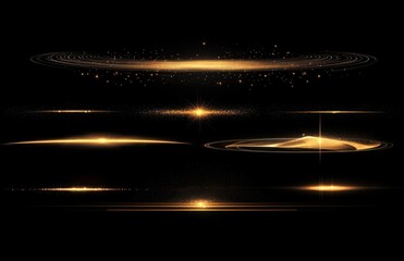 Aufkleber - Abstract glowing light effect set with golden stars, lens flare, and sparkles on a black background. Design element for your decoration or presentation. Isolated on a pastel background.