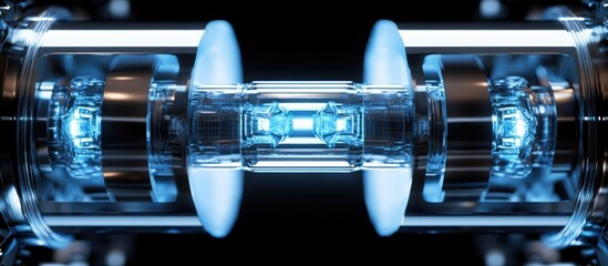 Wall Mural - Futuristic energy reactor core, glowing blue plasma contained within transparent tubes.