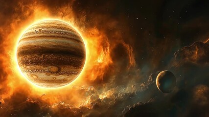 Wall Mural - stunning celestial display of jupiter and its moons in vivid 4k detail