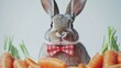© Chexy139 - A rabbit in a colorful bow tie sits amidst a vibrant collection of carrots and green vegetables, embodying a joyful celebration of nature's bounty, perfect for a festive occasion