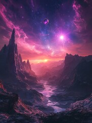 Wall Mural - Mountain Range with Planet
