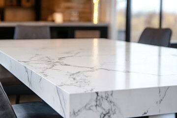 Wall Mural - A modern dining table with a marble surface, set in a stylish interior space.