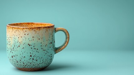 Wall Mural - A brown and blue cup sitting on top of a table