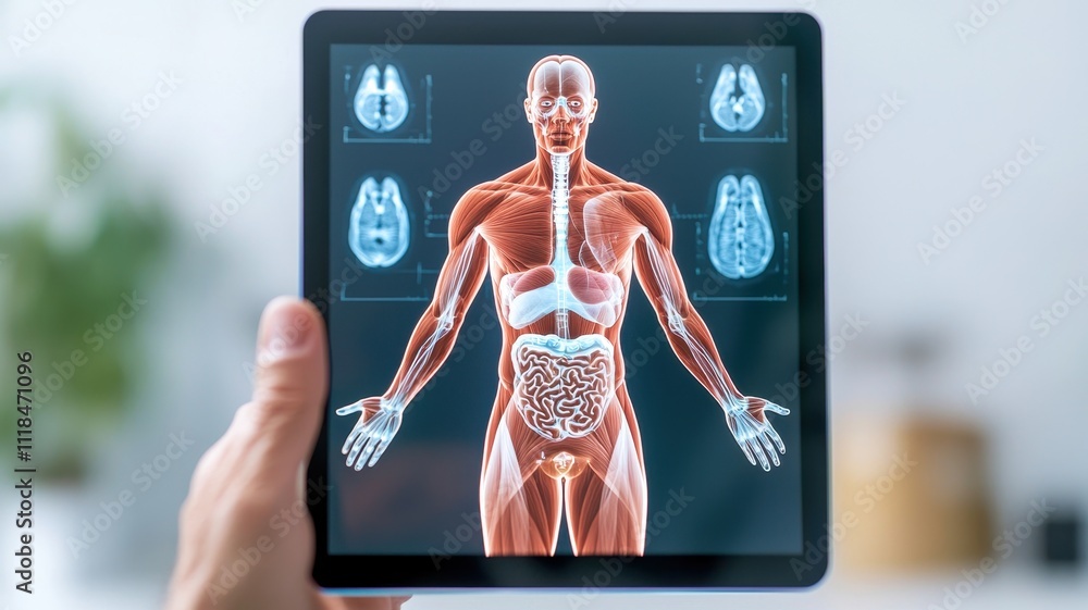 Body Displant Innovation treatment methods, A holographic display of a human body ...