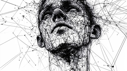Aufkleber - Man face emerging from network mesh of lines and dots