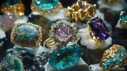 Poster - A display of luxurious jewelry featuring colorful gemstones and intricate designs.