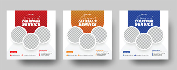 Wall Mural - Set of auto car repair service square banner design template. Editable car repair service banner. Usable for social media posts, banners, and web.