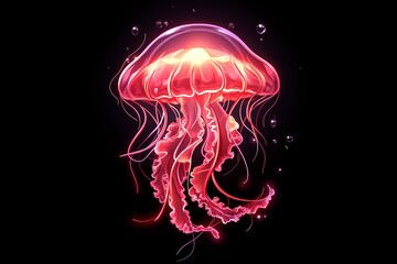 Wall Mural - A jellyfish glowing ethereally in the dark depths of the ocean.