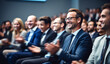 © Crowded Studio - Group of business people applauding a presentation.Watch man experts present in a business meeting.