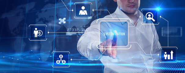 business, technology, internet and network concept. virtual screen of the future and sees the inscri