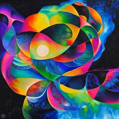 Wall Mural - abstract art, space, elastic shapes, vibrant colors 