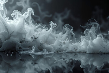 Wall Mural - smoke and mirrors: flowing smoke patterns blending with reflective surfaces, creating a dynamic inte