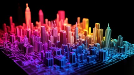 Wall Mural - Vibrant Cityscape: A Neon Rainbow Metropolis