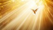 © Santri - A white dove soars in a golden sunbeam, emanating from a forest canopy, symbolizing peace and hope.