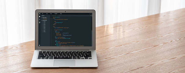 Software development programming on computer screen for modish application and program coding