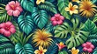 © Watcher - tropical forest pattern with bright colors and vegetation