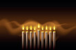 © hamara - Hanukkah menorah, or hanukkiah for Jewish holiday Hanukkah. Hanukkah lamp, nine-branched candelabrum. Wave lights effects. EPS10 vector.