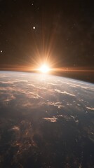 Wall Mural - Earthrise: A breathtaking view of Earth from space, bathed in the golden glow of a rising sun. This awe-inspiring image captures the fragility and beauty of our planet.