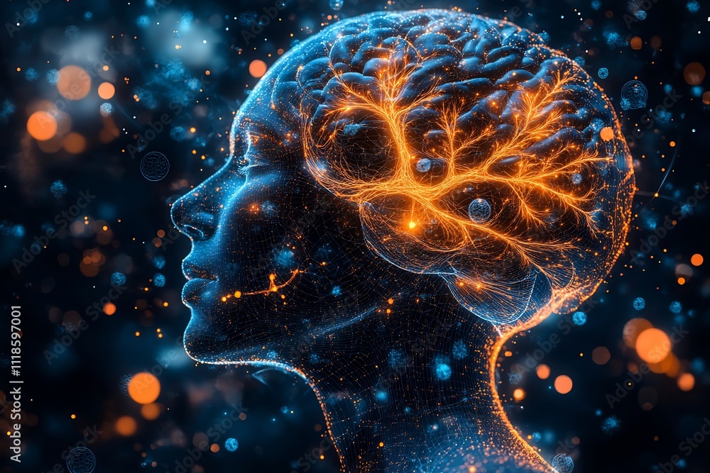 Neural Network Effect Interactive neural network representation of brain highlighting neural ...