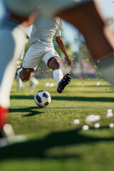 Dynamic soccer action captured on a vibrant field during a sunny practice session