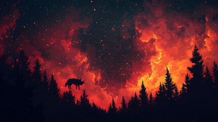Wall Mural - abstract red universe nebula clouds in space, with starry night cosmos galactic sky. wallpaper backg