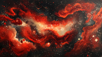 Wall Mural - abstract red universe nebula clouds in space, with starry night cosmos galactic sky. wallpaper backg