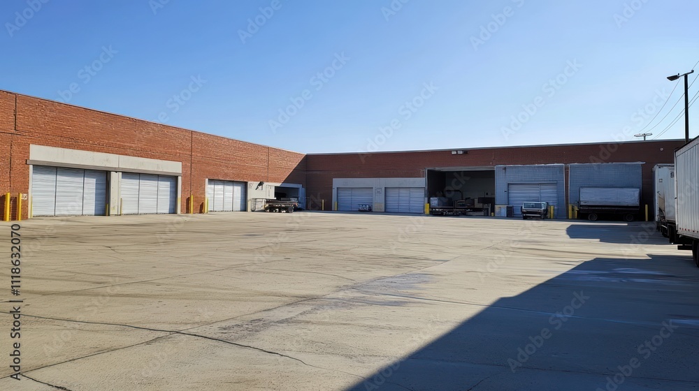 Large warehouse loading dock with multiple loading doors and semi ...